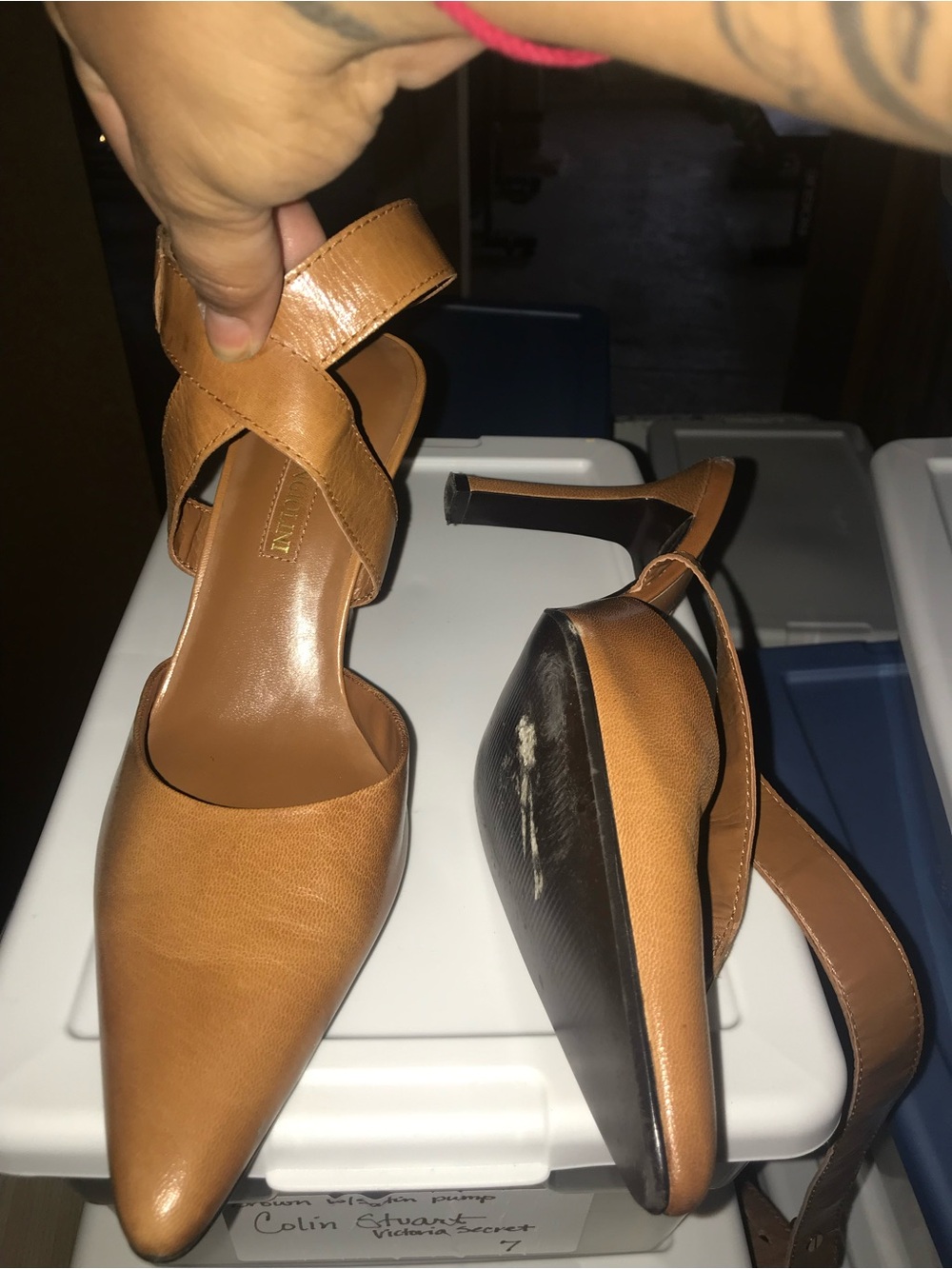 Enzo Angiolini Cognac Pointed Toe Crisscross Strap Heels